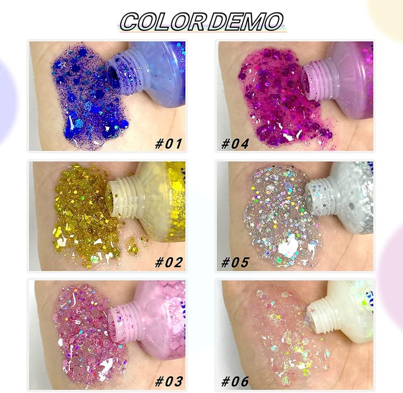 Neon Face and Body Glitter Gel - 3 Color Set for Parties | Blue, Gold & White Moonbeam