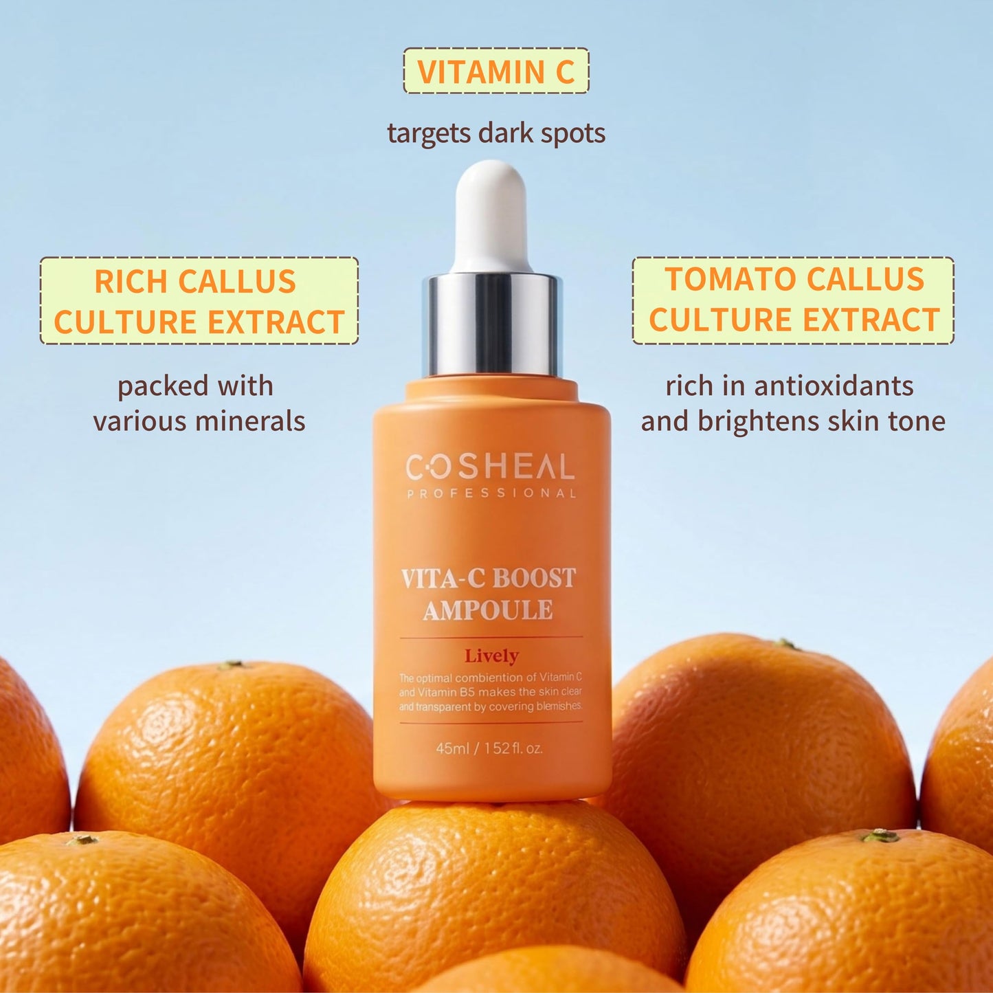 COSHEAL Vita-C Boost Ampoule 1.52 fl oz, Brightening & Radiance-Enhancing Antioxidant Serum with High-Potency Vitamin C Complex, Revitalizes Dull Skin & Improves Skin Tone, Korean Skin care