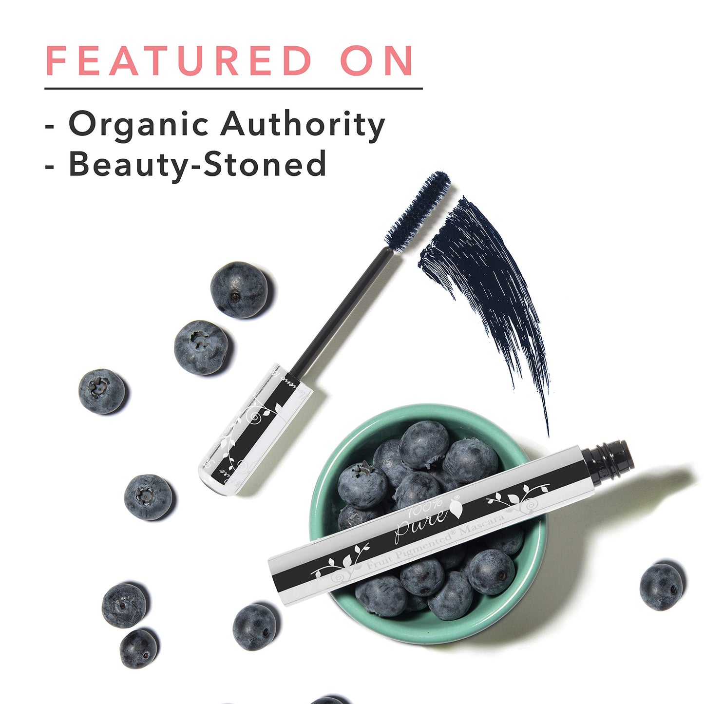 100% PURE Ultra Lengthening Mascara Dramatic Intense Volume & Length Natural Fruit Pigmented Voluminous Eyelash Makeup No Clumping, Smudging or Flaking - Vegan, Blueberry Color - 0.35 oz