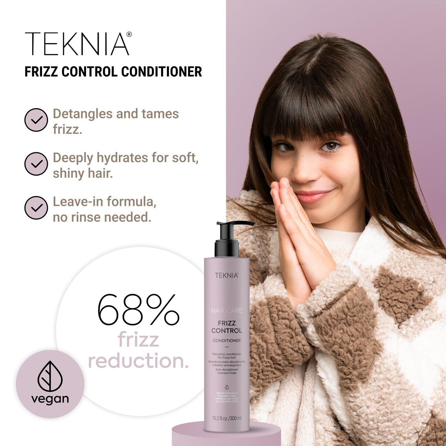 Lakmé Teknia Frizz Control Leave In Conditioner, Anti Frizz Conditioner for Frizzy or Curly Hair, 10.2 Fl Oz