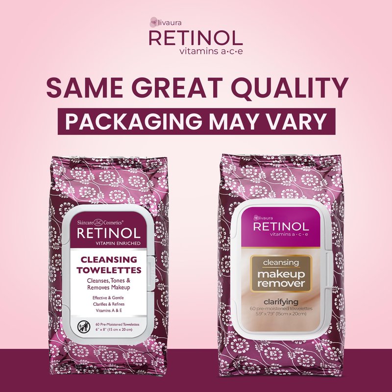 LIVAURA Retinol Makeup Remover Wipes – Face Wipes for Women Cleansing, Gentle Facial Cleansing Wipe, Makeup Removing Wipe for Faces, Travel Size Face Wipe for Sensitive Skin