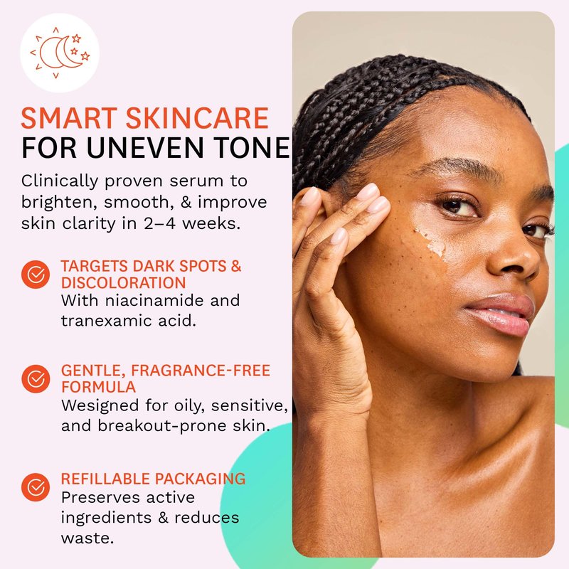 Fig.1 Even Tone Serum for Dark Spots & Uneven Skin Tone, Glowing Skin Face Serum with Niacinamide, Azelaic Acid, Tranexamic Acid & Alpha-Arbutin, Fragrance-Free, Safe for Sensitive Skin, 30ml