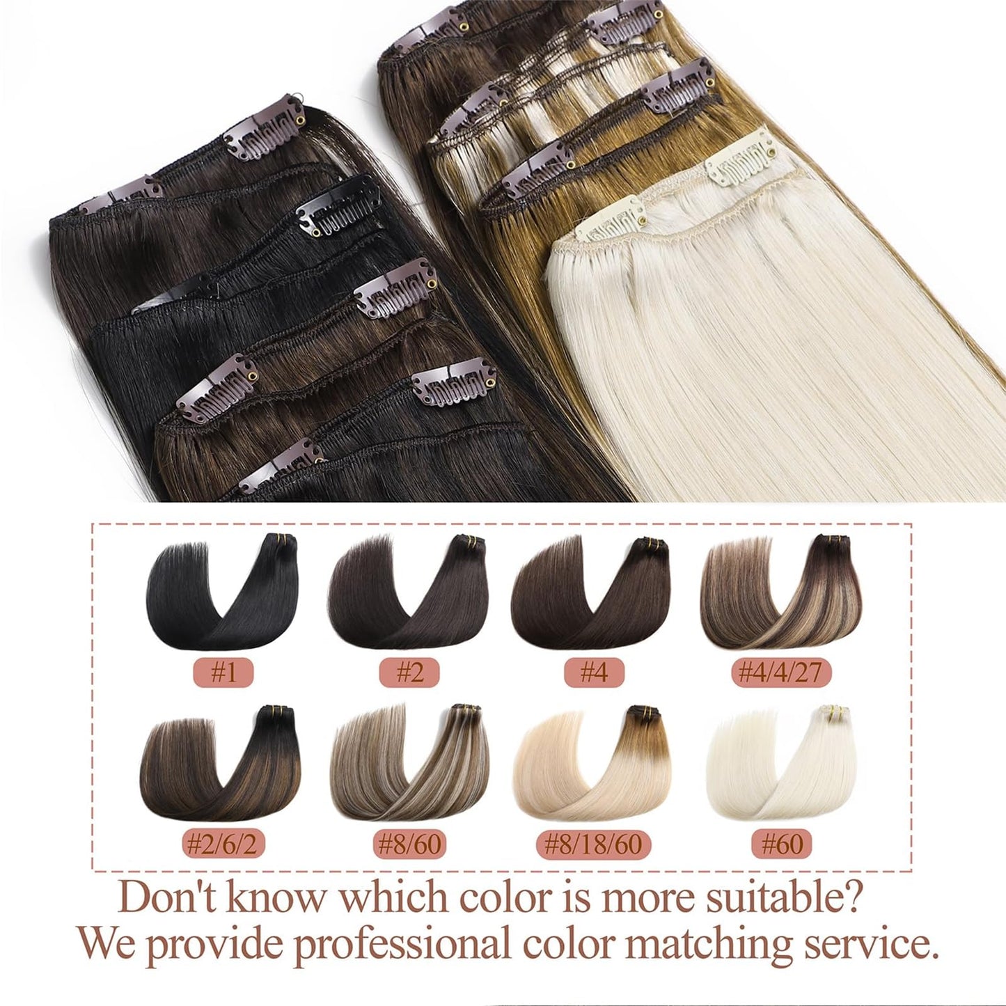 Hair Extensions Real Human Hair Balayage Clip in Hair Extensions Remy Human Hair Dark Brown to Chestnut Brown 18 Inch Straight Hair Extension Clip ins 80g/5pcs Double Weft