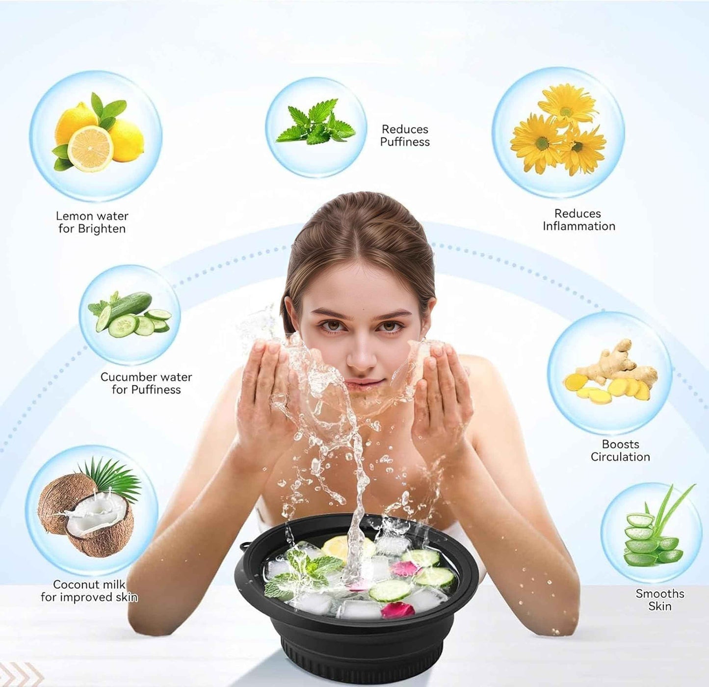 Face Bowl for Ice with Built-In Ice Tray Collapsible Silicone Facial Ice Bath Bowl for Cold Plunge Therapy Portable Spa Tool for Skin Tightening and Acne Relief Perfect for Home and Travel Green