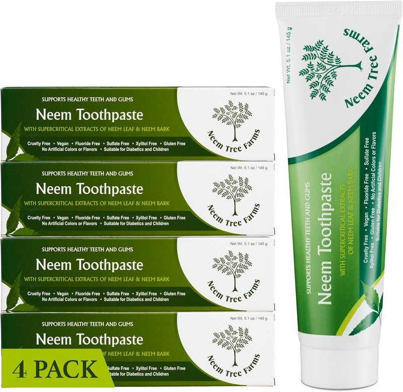 Neem Fluoride-Free Toothpaste - Vegan Natural Formula for Adults & Kids - Clove & Stevia | 4 Pack
