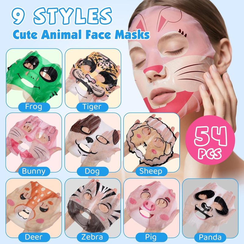 Animal Kids Face Masks - 54 Pack Hydrating Collagen Sheet Masks for Girls & Teens | Perfect Gifts for Birthdays & Mother's Day