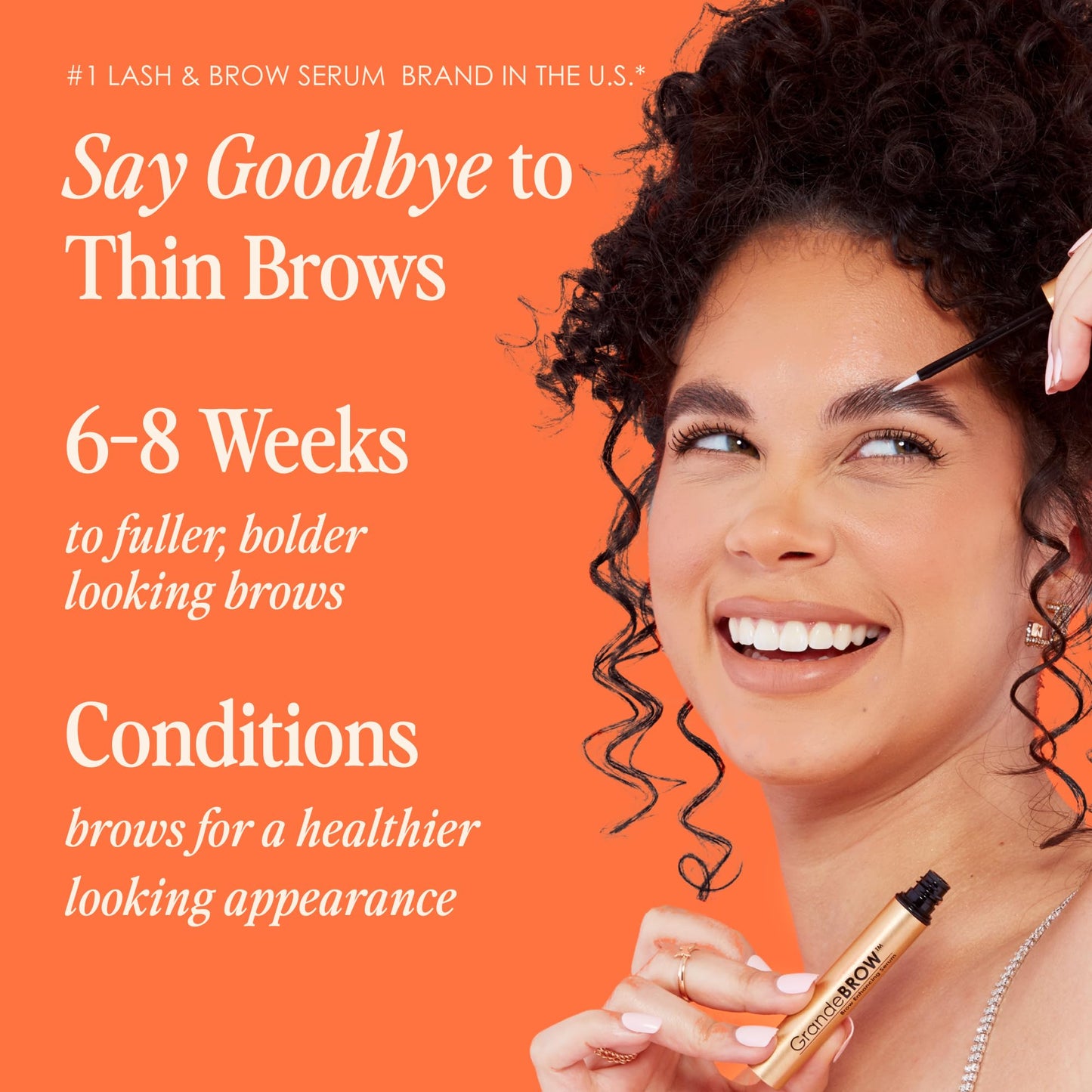 Grande Cosmetics GrandeBROW Brow Enhancing Serum for Fuller, Bolder, Looking Eyebrows - Brow Serum With Vitamins, Peptides, Antioxidants, Amino Acids, Cruelty Free - 8 Week Supply (1.5 mL)