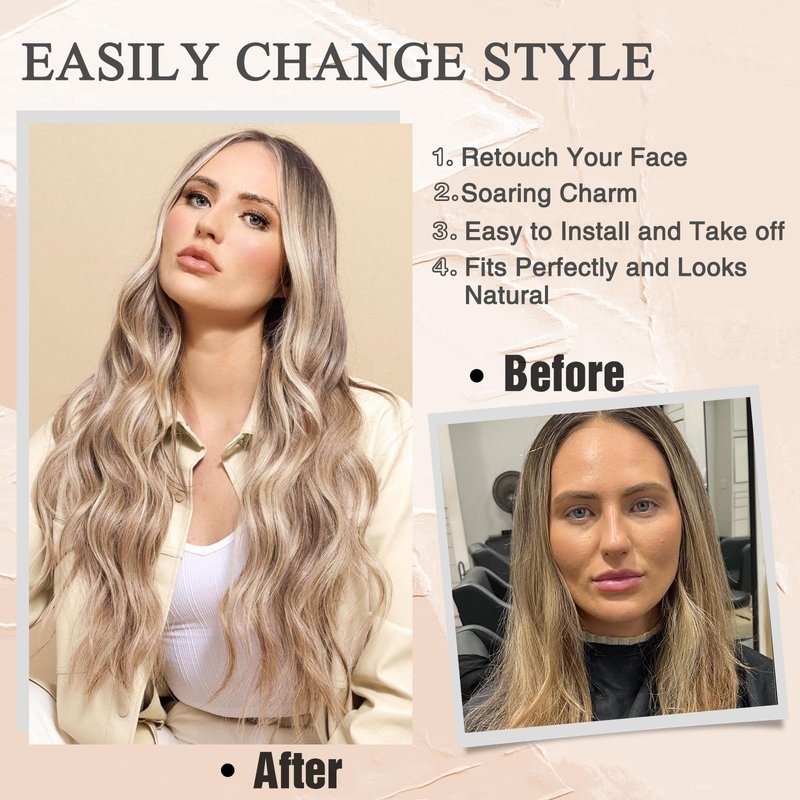 NAYOO Long Wavy Blonde Wig for Women - 26 Inch Ash Blonde Ombre Wig with Dark Roots, Natural Looking Dirty Blonde Ombre Wig, Middle Part Heat Resistant Fiber Wig for Daily Wear Party Cosplay
