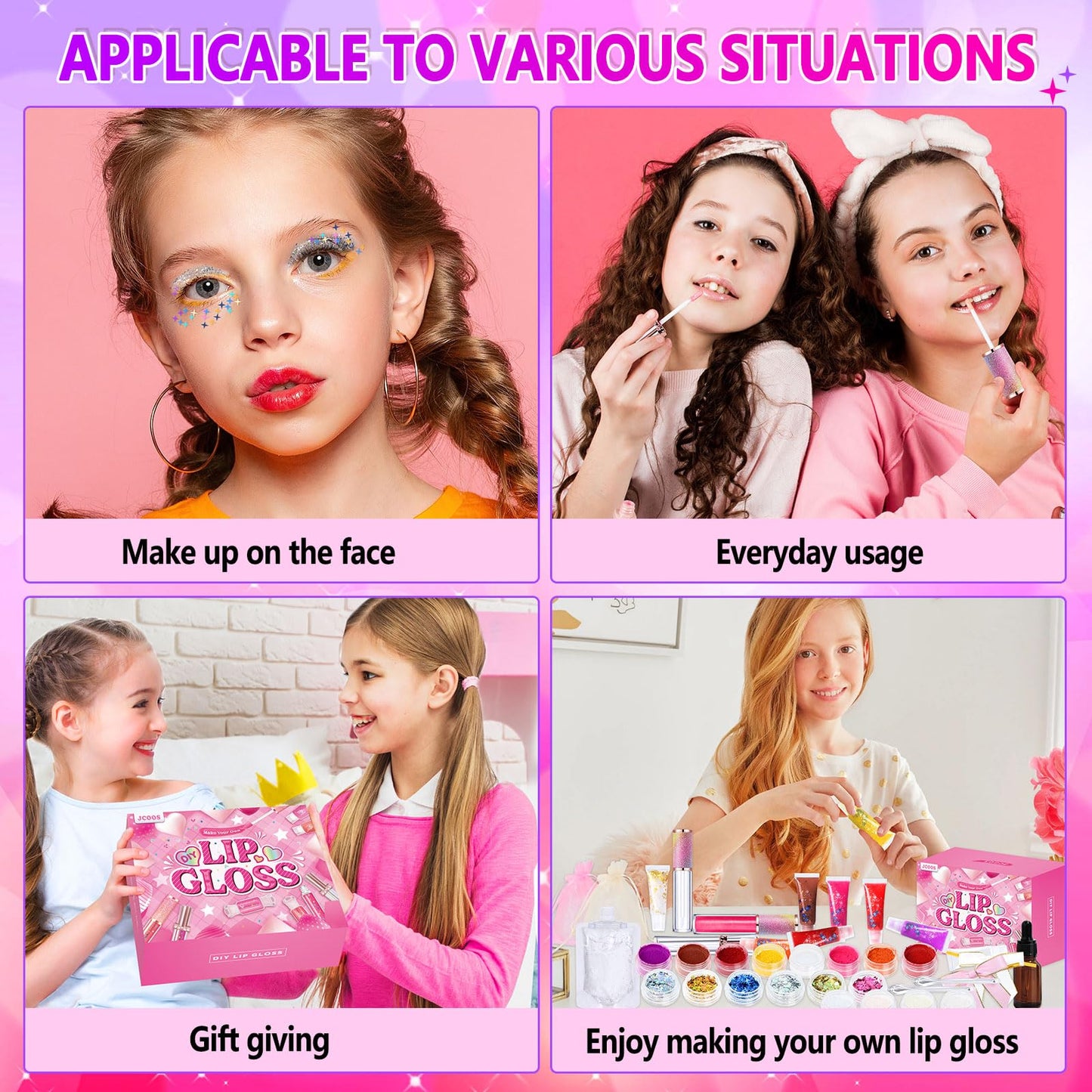 Jcoos Lip Gloss Making Kit, Lip Gloss Set for Teens Tweens Girls Woman Lip Kit Fun DIY Lipgloss Making Kit, Make Your Own Lip Gloss Kit, Moisturizing Glitter Kids Gifts Stuff for Beginner Women Girls
