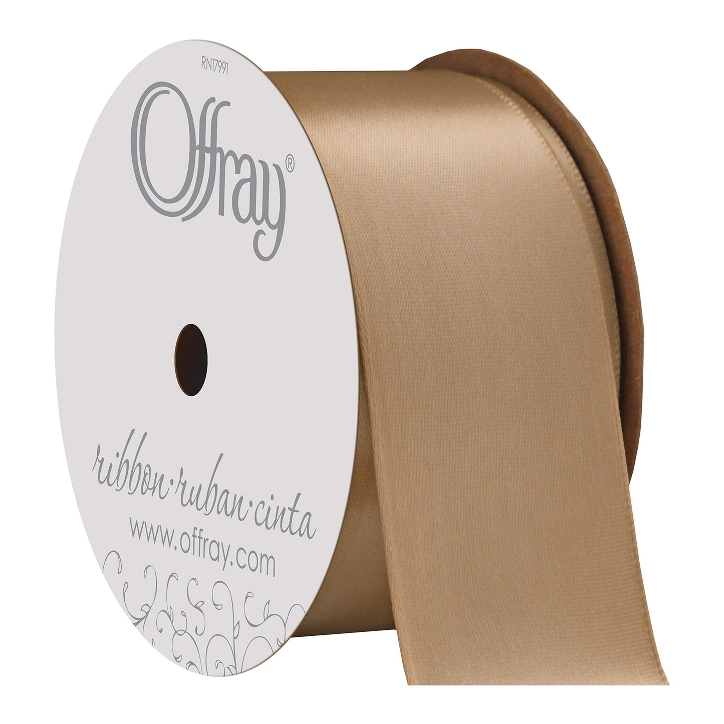 Berwick Offray 475829 1.5" Wide Single Face Satin Ribbon, Oatmeal Natural, 4 Yds