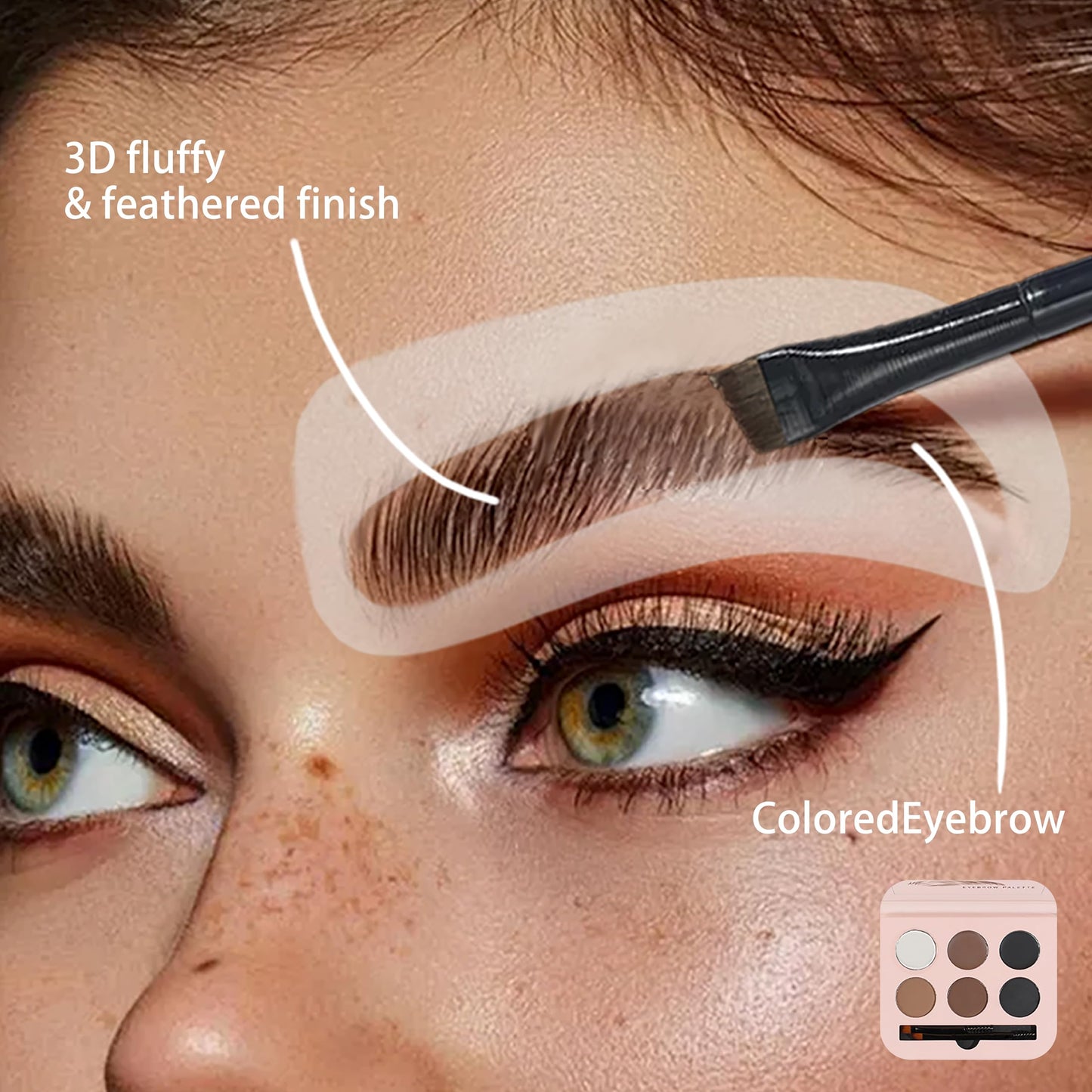 6‑Color Eyebrow Powder & Pomade Palette, Waterproof Long Lasting Brow Styling Kit with Clear Brow Gel, 10 Reusable Eyebrow Stencils & 2 Double‑Ended Brushes, Natural Brow Shaping Makeup for Beginners