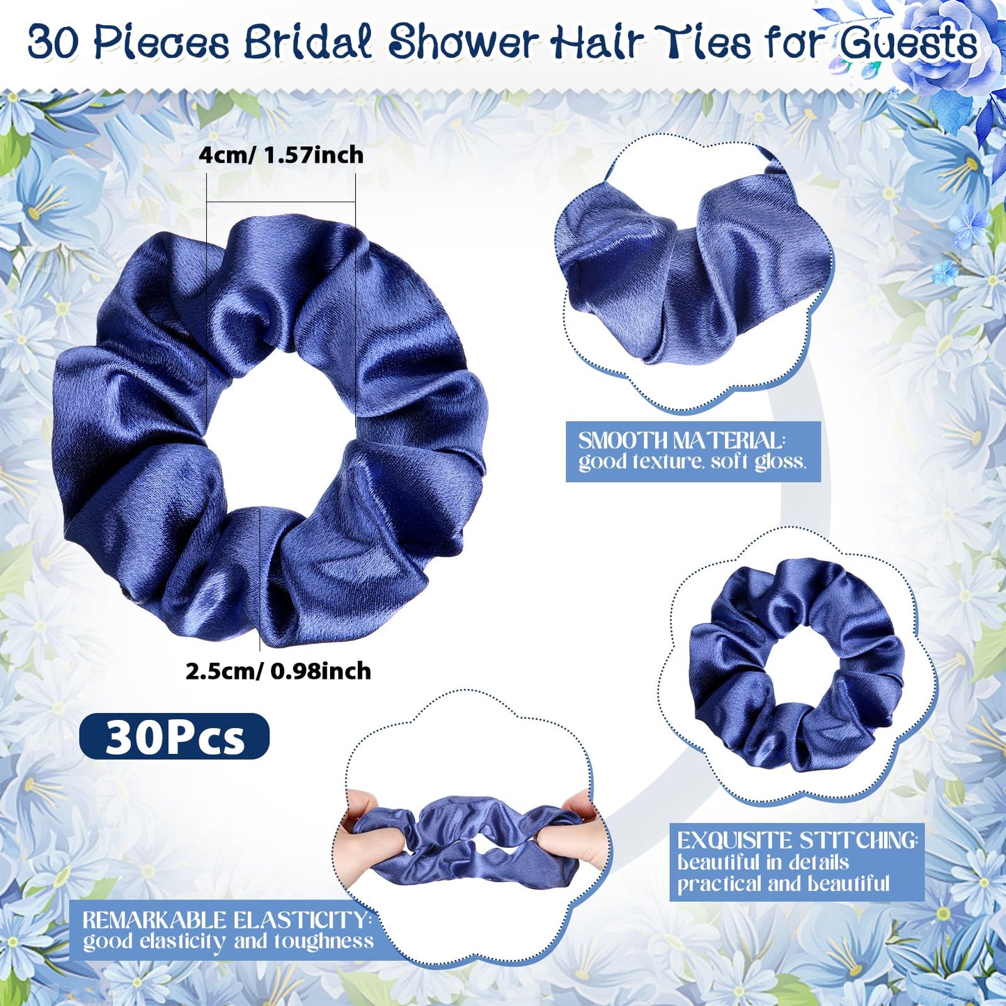 XunYee 30 Sets Rose Compact Mirror Bulk Bridal Shower Favors for Guests Mother's Day Souvenir Gifts Hair Ties Elastic Scrunchies, Thank You Card and Organza Bags for Wedding Quinceanera(Dusty Blue)
