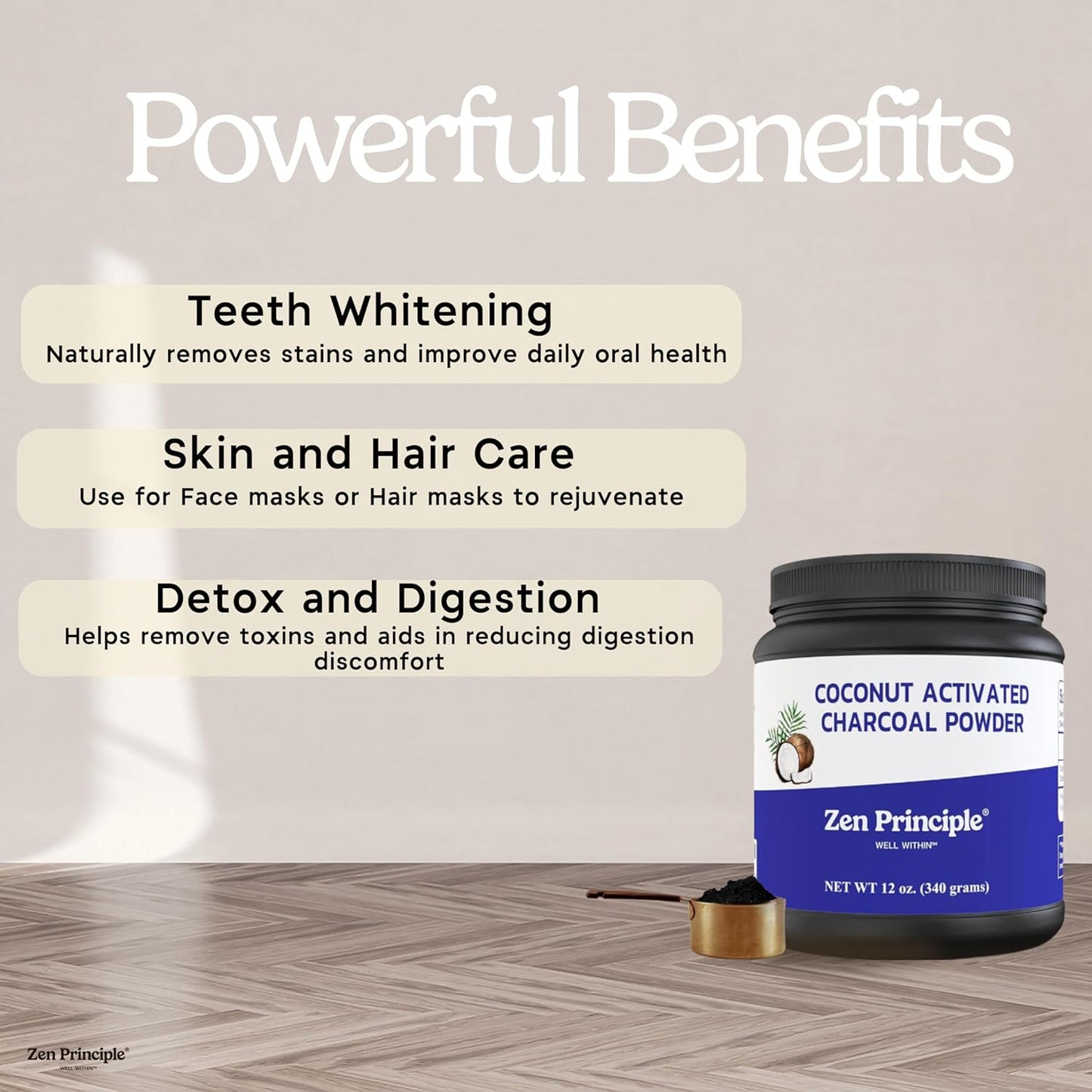 Coconut Activated Charcoal Powder - Teeth Whitening, Skin Rejuvenation & Digestive Support | 12 Oz