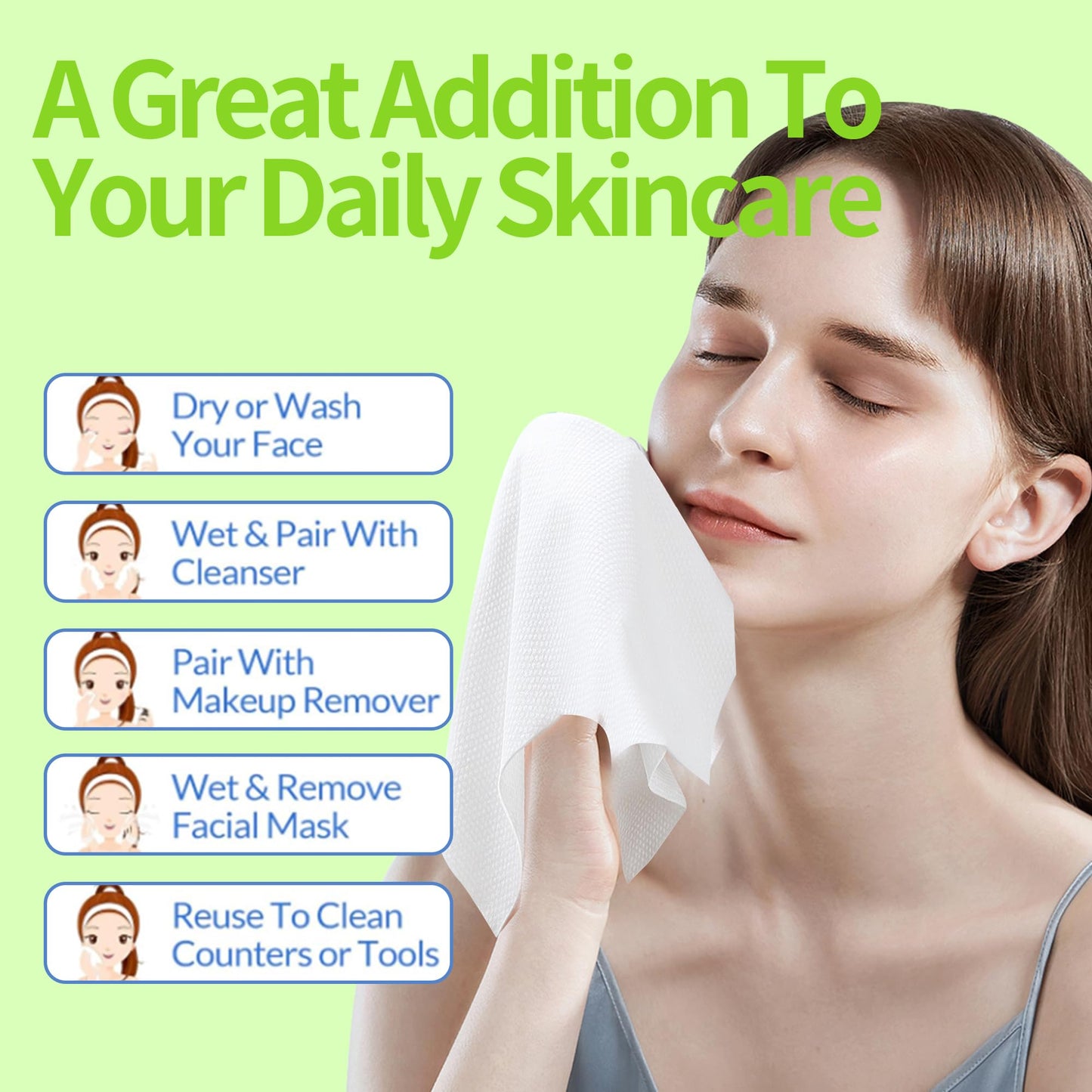NEOCOTTON Extra Thick Disposable Face Towel, 100% Pure Cotton Face Towelettes Disposable, Ultra Soft Face Cloths for Sensitive Skin, Makeup Remover Dry Wipes, Facial Towels for Skincare, 140 Count
