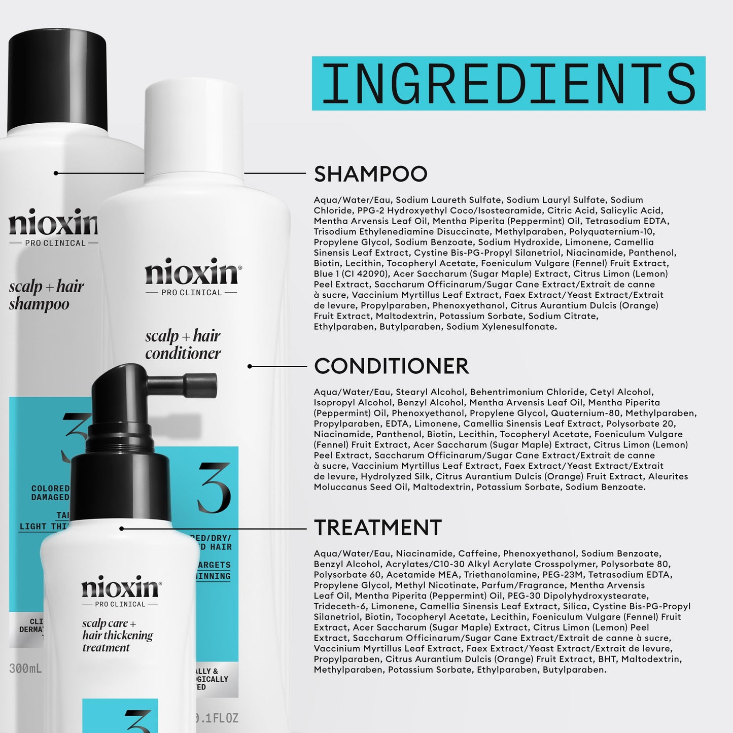 Nioxin System Kit 3, Color Treated Hair with Light Thinning, Full Size (3 Month Supply)