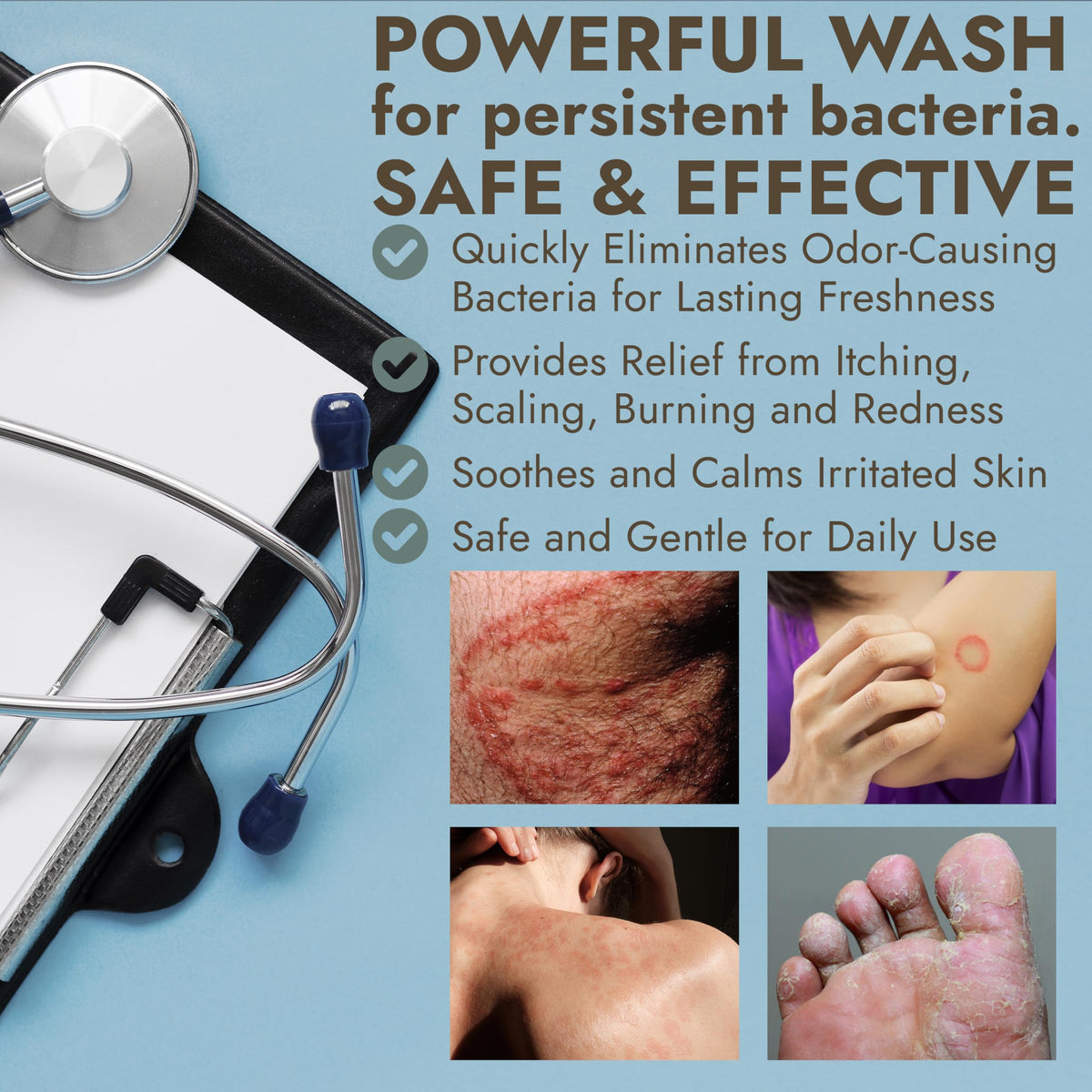 Antibacterial Body Wash | Antibacterial Soap for Men & Women | Kills 99.9% of Germs & Bacteria | Helps with Back Acne, Body Odor & Skin Irritation | Manuka Honey & Charcoal | Includes Scrubber16 fl oz
