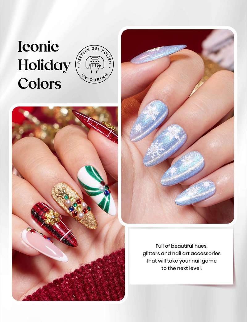 beetles Gel Polish Merry Glitzmas 2026 Gift Box – Summer Nail Art Set with Mini LED Nail Lamp Base Top Coat and Festive Holiday Surprises Gifts for Women Girls