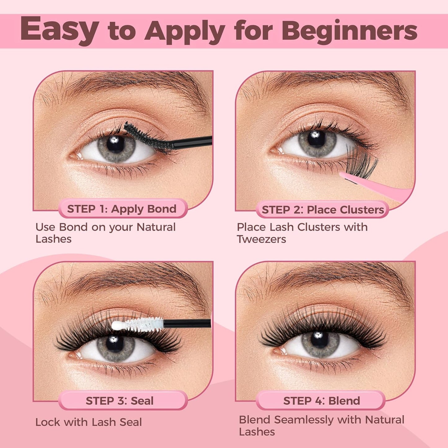 Eyelash Clusters Kit - 240PCS Natural Wispy Extensions with Bond & Seal | Mixed Lengths 10-16mm
