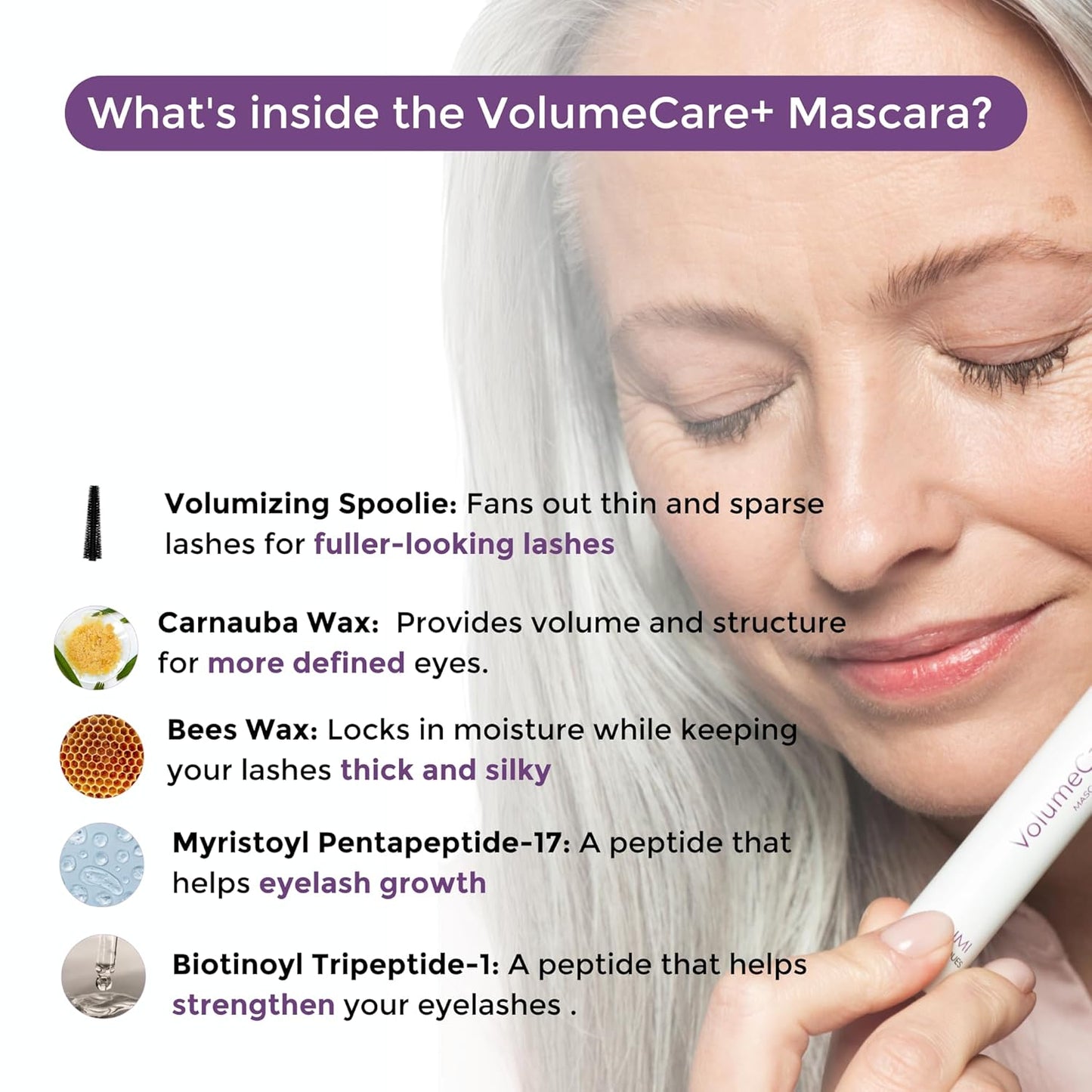 Rumi Cosmetiques VolumeCare+ Mascara - Extreme Length & Volume 2-in-1 Formula | Hypoallergenic for Sensitive Eyes (Natural Black)