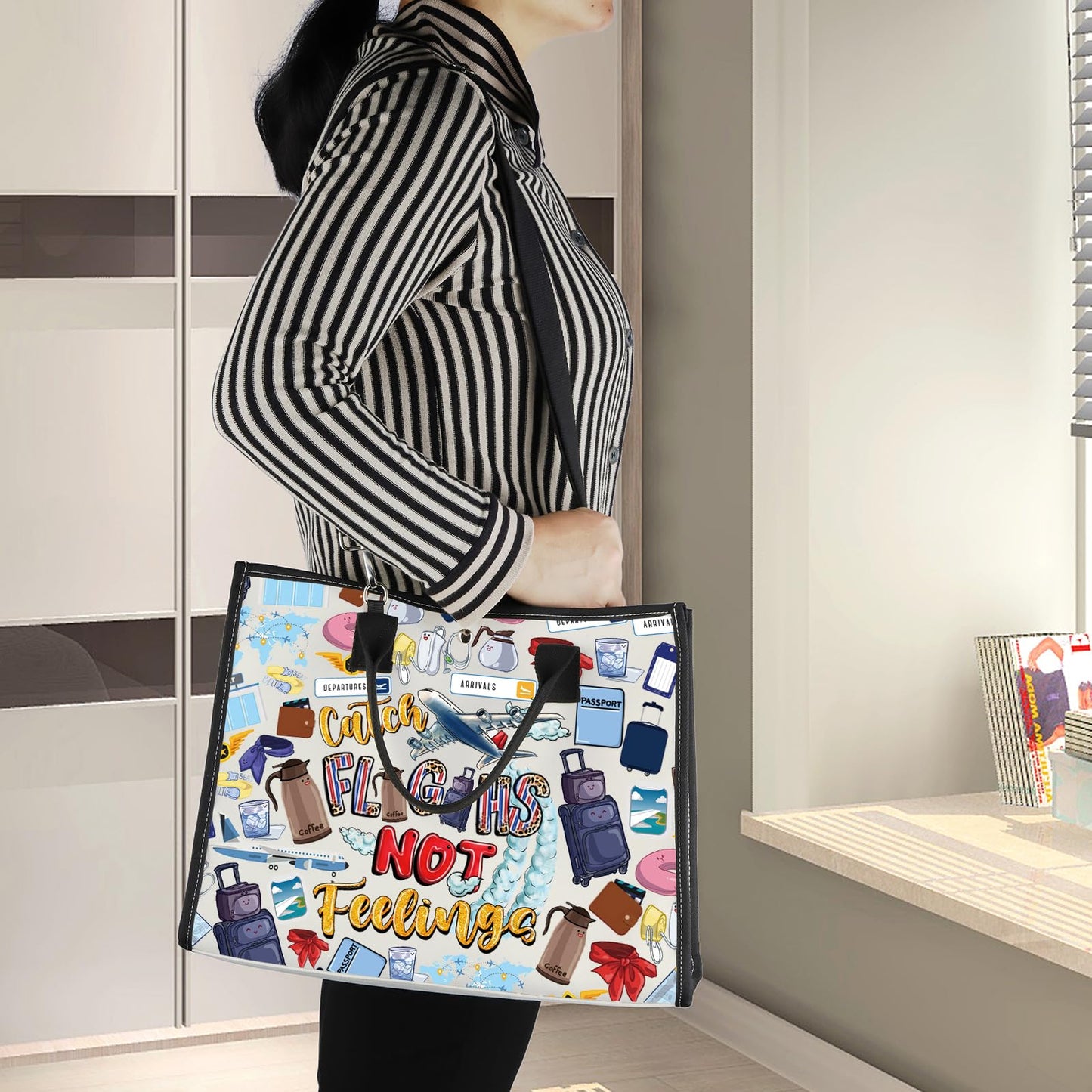 LEVLO Flight Attendant Cosmetic Make Up Bag Pilot Gift Catch The Flights Not Feelings Makeup Zipper Pouch Bag Airplane Traveler Gift (Flights Not LT)