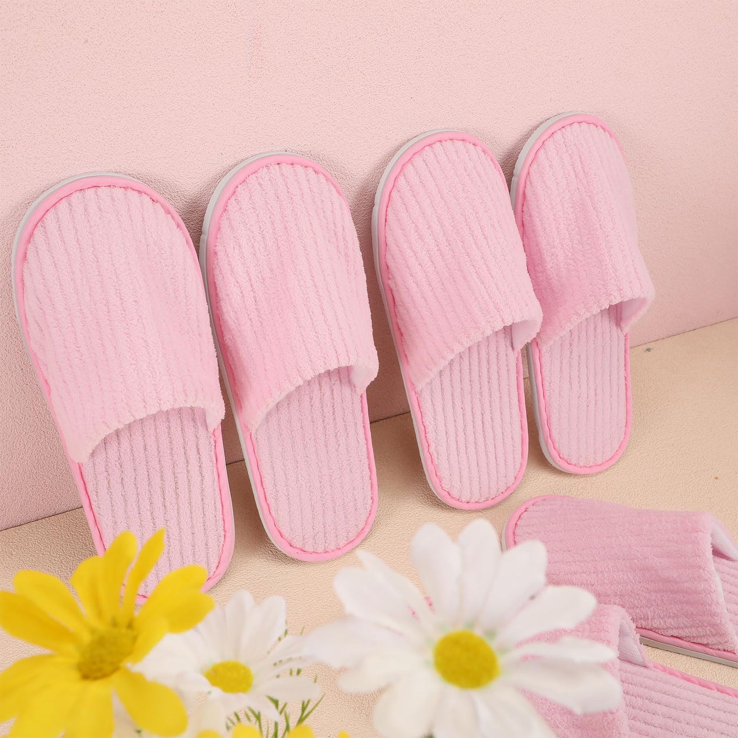 Panitay 20 Pairs Reusable Spa Slippers for Guests Washable House Slippers with Triple Layer Coral Fleece for Home Indoor Hotel Travel, Closed Toe(Pink)