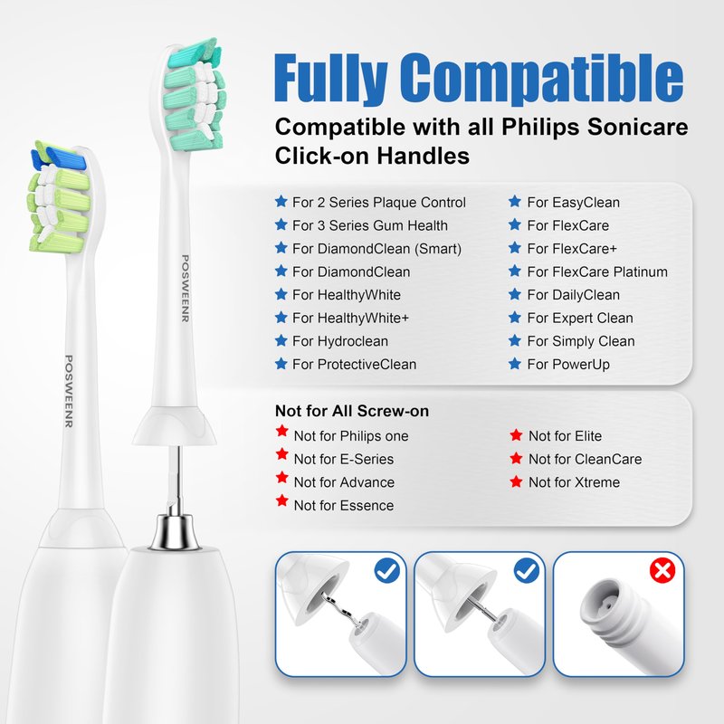 Replacement Toothbrush Heads Compatible with Philips Sonicare – Gentle & Effective Electric Tooth Brush Refill for Plaque Control, 10 Pack (Black/White)