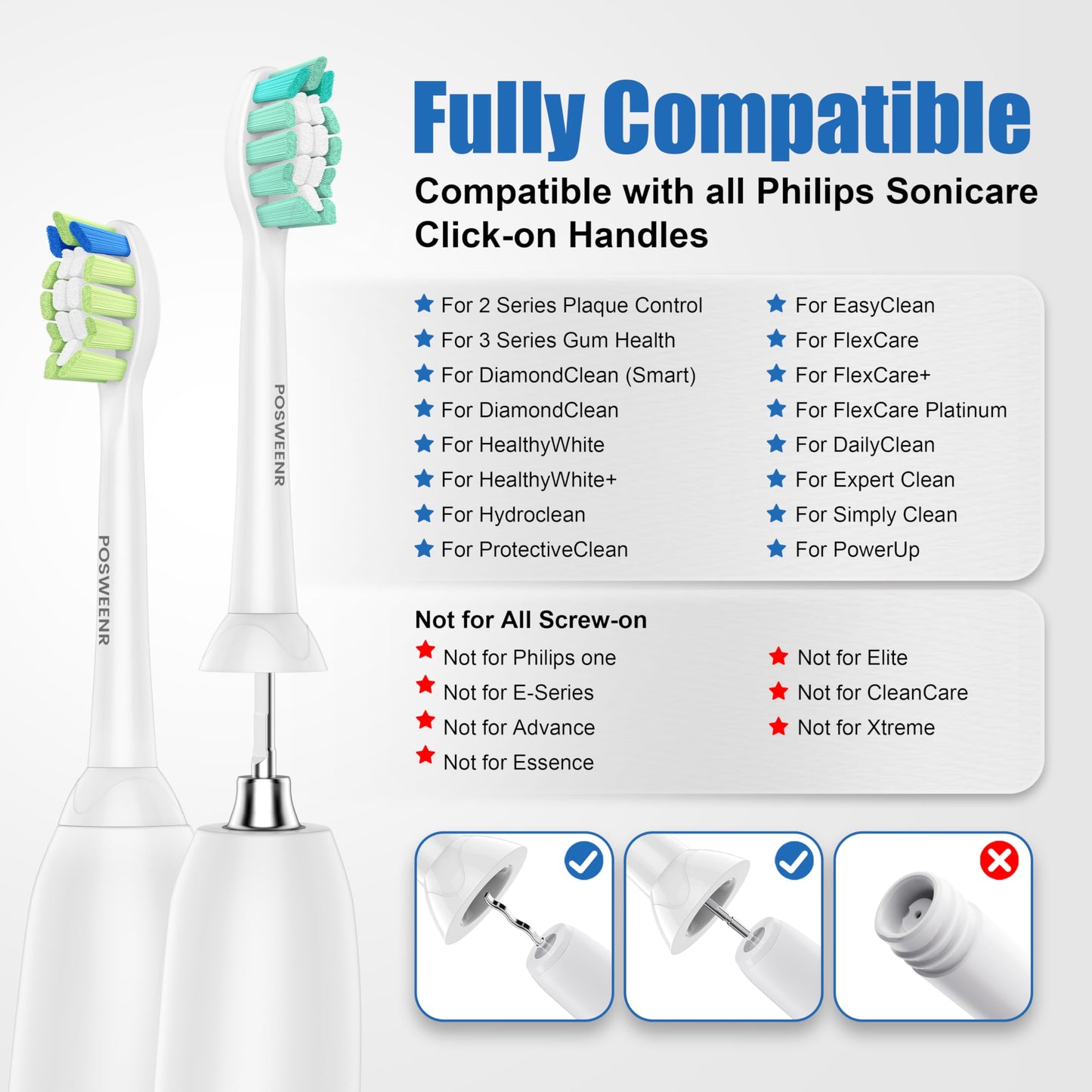 Replacement Toothbrush Heads Compatible with Philips Sonicare – Gentle & Effective Electric Tooth Brush Refill for Plaque Control, 10 Pack (Black)