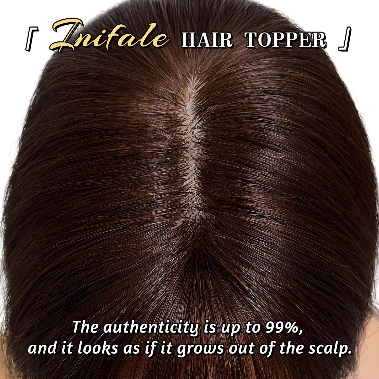 Inifale Hair Toppers for Women Clip in Bangs Real Human Hair,30g Dark Brown Topper for Women 150% Density Silk Base Clip in Pieces Straight Hair