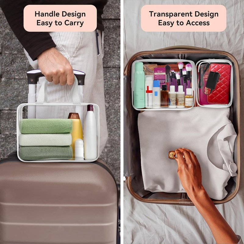 Clear Travel Makeup Toiletry Bag - 10 PCS TSA Approved PVC Organizer Kit | White Zipper Handbag