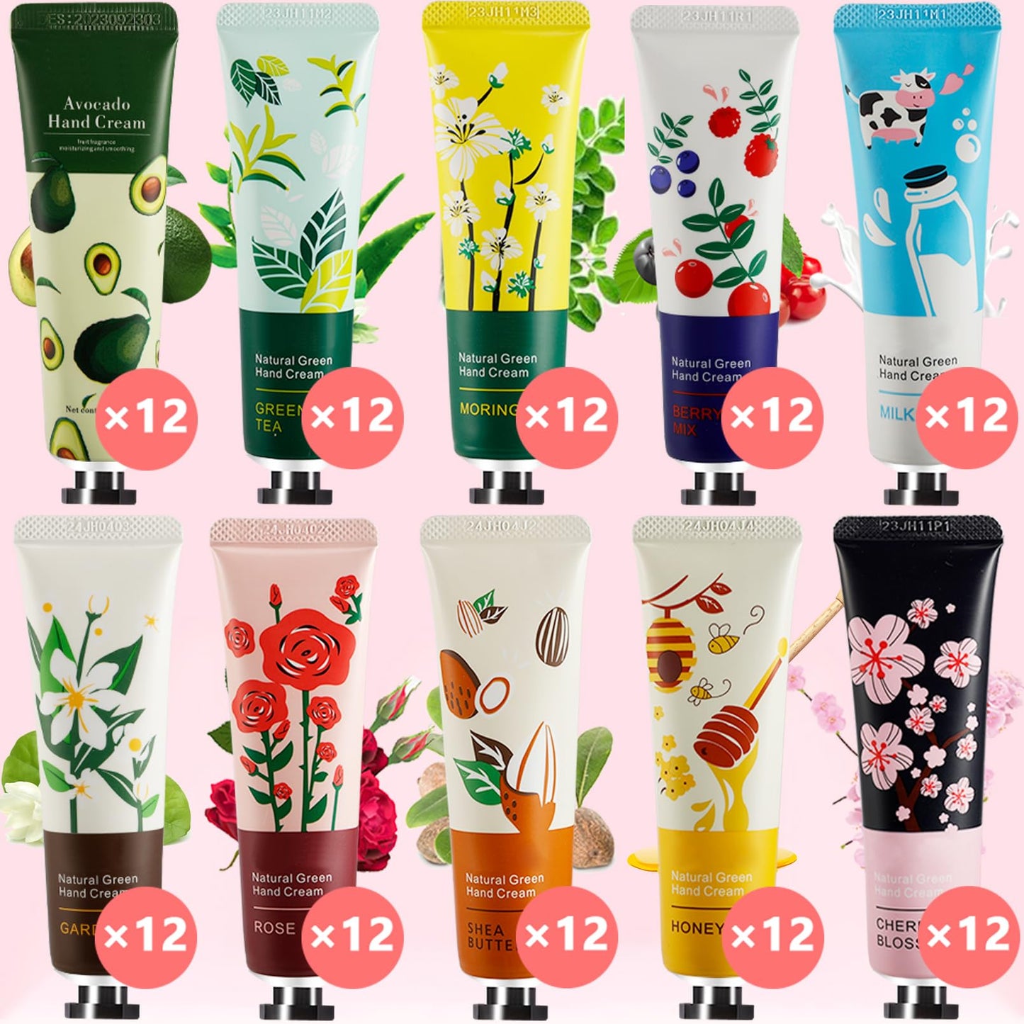 UHBYJM 120 Pack Hand Cream for Women,Bulk Hand Lotion Travel Size for Dry Cracked Hands,Moisturizing Hand Care Cream,Natural Plant Fragrance Mini Hand Lotion Gifts For Birthday Party Favors,10 Styles
