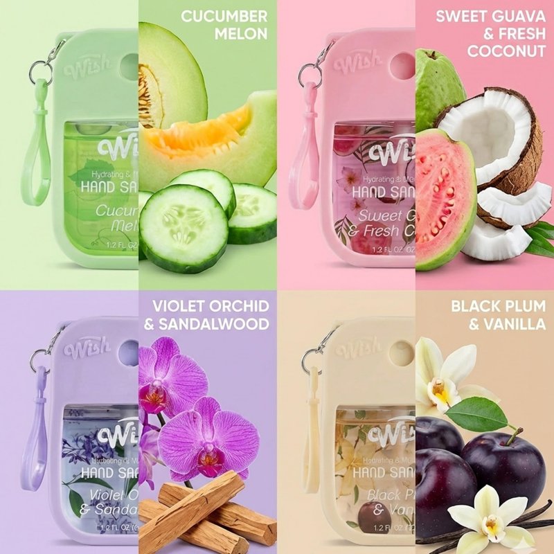 Wish Hand Sanitizer Spray Travel Size - Power Mist Hydrating Hand Sanitizer with Keychain and Case - Cute Portable Pocket Spray for Purse Women Girls Trips Bloom Collection