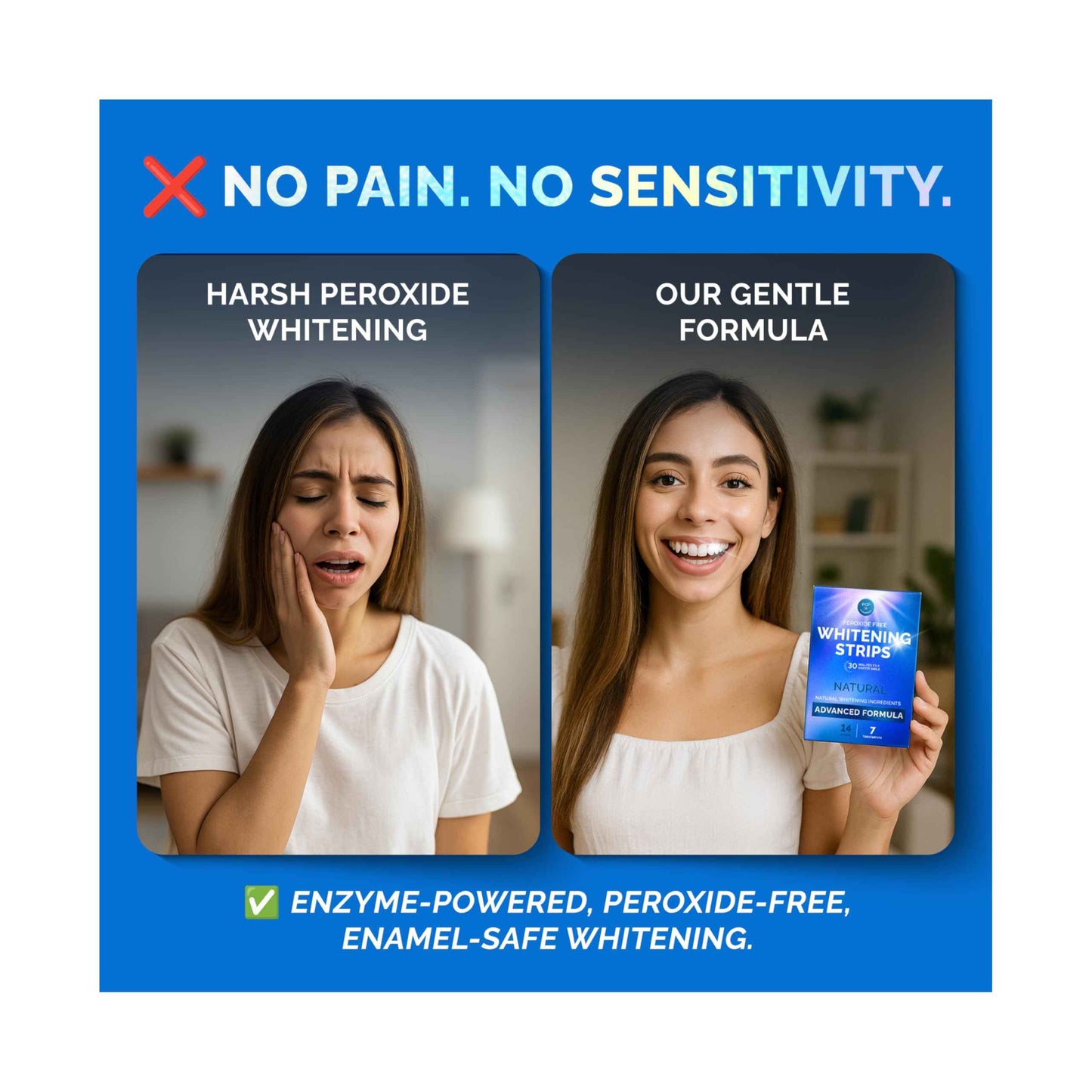 Whitening Strips for Sensitive Teeth 7 Treatments, Coconut – Enamel Safe, Peroxide-Free Coconut Teeth Whitening Strips with Natural Enzymes – Gentle White Stips for Sensitive Gums & Daily Oral Care