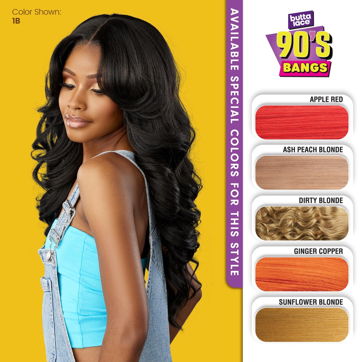 Sensationnel Butta Lace 90Sbangs Wigs - Unit 911 Glueless Wide Deep Part Synthetic Preplucked Hairline (1 JETBLACK)