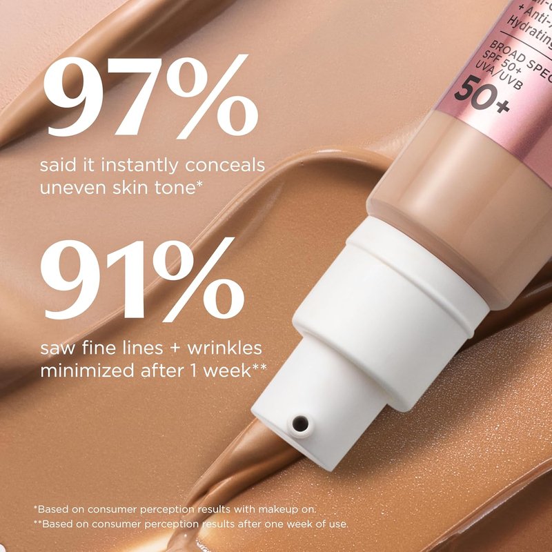 IT Cosmetics CC+ Cream Illumination - Radiant Full Coverage Foundation With SPF 50+ | Medium Tan, Anti-Aging Serum, 1.08 fl oz
