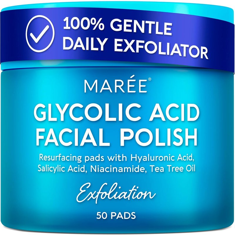 Glycolic Acid Toner Pads - Exfoliating Face Cleansing Pads with Tea Tree Oil & Vitamins | 50 Count