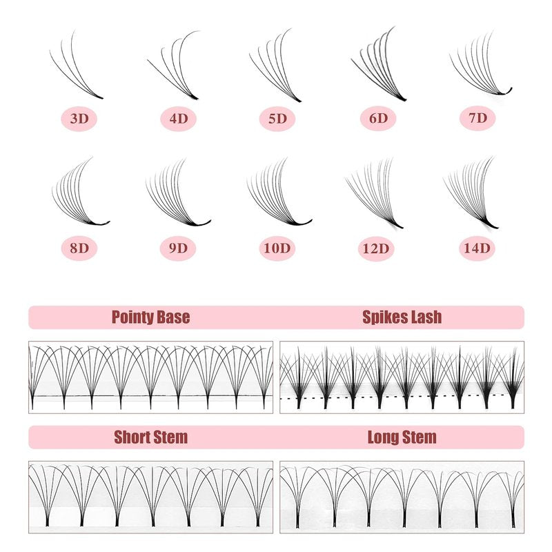 Eyelash Extensions Premade Fans - 400 Fans 12D 13mm, 0.05 Thickness D Curl, Soft Cashmere, Black