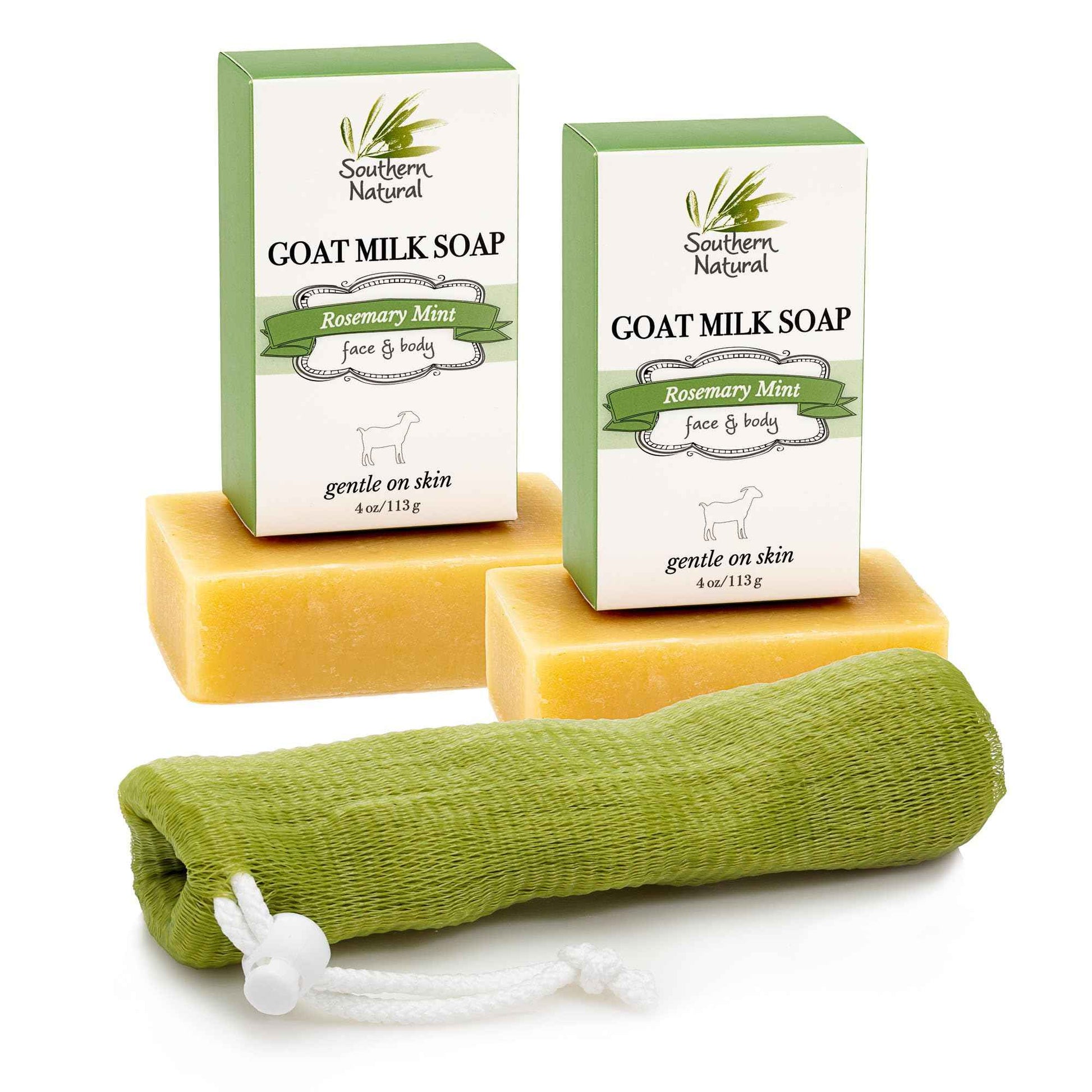 Southern Natural Handmade Goat Milk Soap Bar - Nourishing Cleanser for Dry and Sensitive Skin, Homemade Face & Body Wash with Rosemary Mint, Spearmint Essential Oil, 2-Pack (4-4.5 oz)