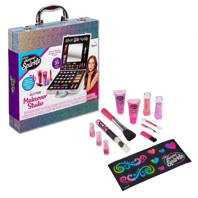 Shimmer 'n Sparkle Glitter Makeover Studio Beauty Kit – All-in-One Beauty for Eye, Cheeks and Lips for Ages 8 and Up