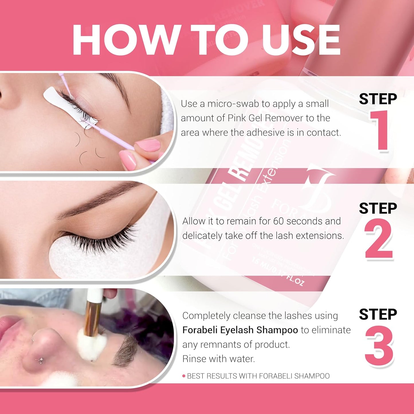 Pink Gel Lash Remover for Eyelash Extensions - Fast Acting 60s Dissolution | Professional Adhesive Remover | 15ml