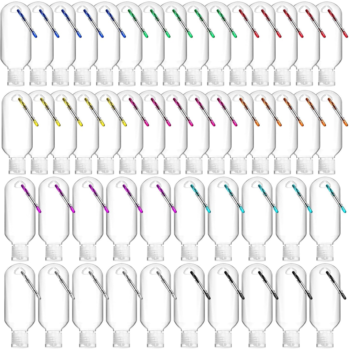 Traveling Bottles Set - 50 Pcs 2oz Clear Plastic Hand Sanitizer Holders | Refillable Liquid Containers with Keychain