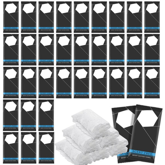 100 Pcs Moist Towel Bulk Moist Towelettes Individually Wrapped,White Towel Services,8.5''x8.5'' Unscented Wet Hand Towels,Disposable Refreshment Pre Moistened Towels for Travel Camping Sport Spa Party