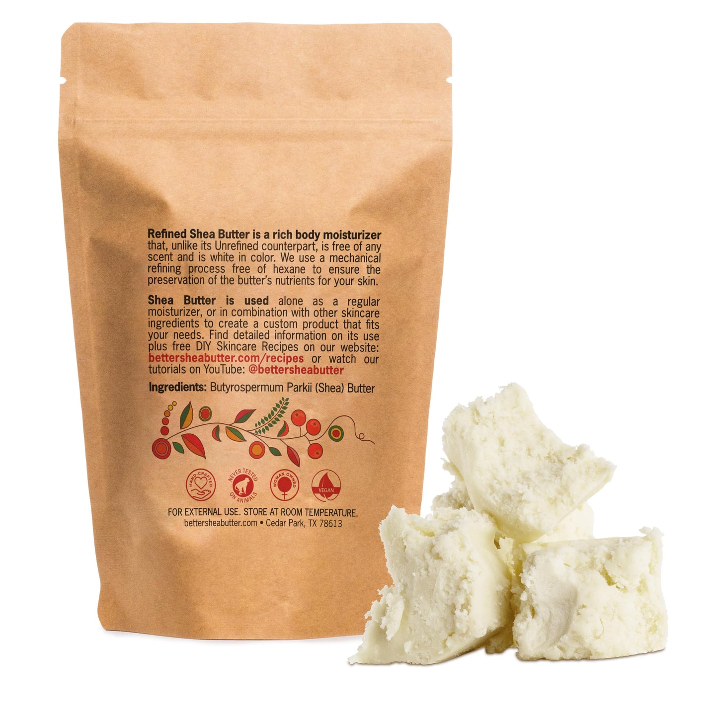 Refined Shea Butter Unscented - 100% Pure African Shea Butter for Hair & Dry Skin - Use for Soap Base, Face & Body Moisturizer, for DIY Whipped Body Butter & Lip Balm 8 oz Bar