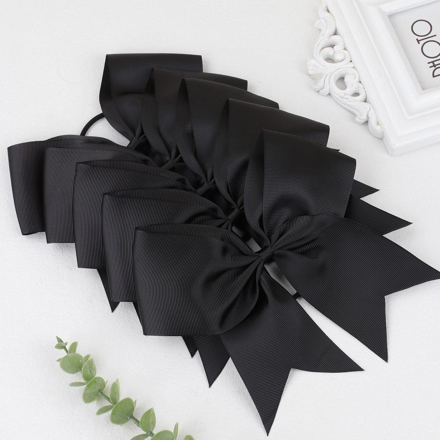CN 30PCS 8" Large Cheer Bows, Cheerleading Bows Ponytail Holder for Girls, Grosgrain Ribbon Black Cheer Hair Bows with Elastic Hair Tie for Cheerleader College Sports Softball Competition