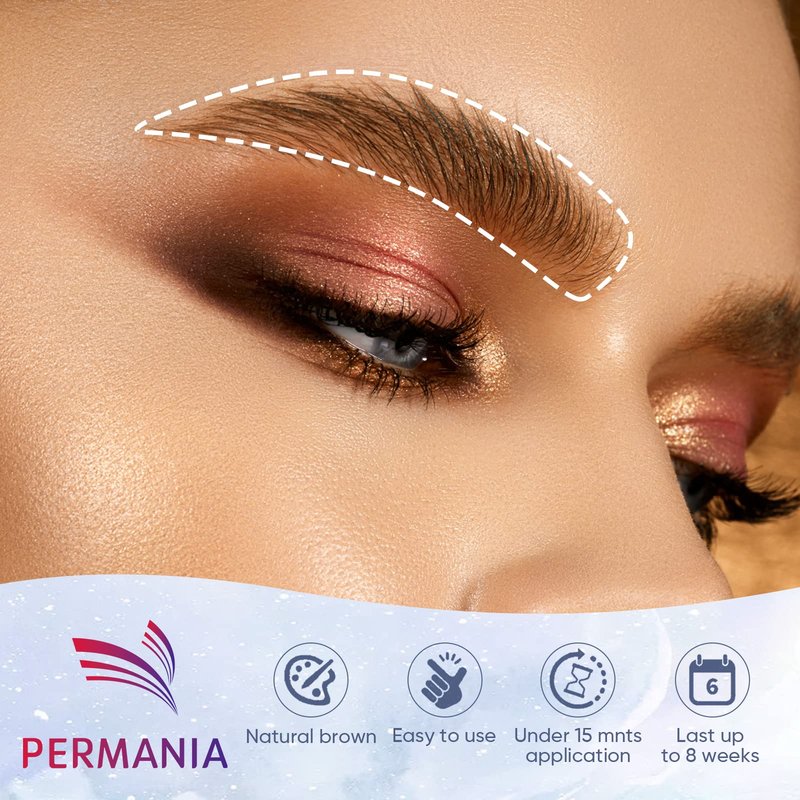 PERMANIA Brow Lamination with Brown Color Kit, Lash Lift & Eyebrow 4 IN 1 Brown Coloring Make Eyelash Perm Voluminous and Curl for Salon & Home Lasts up to 6 Weeks (Brown)