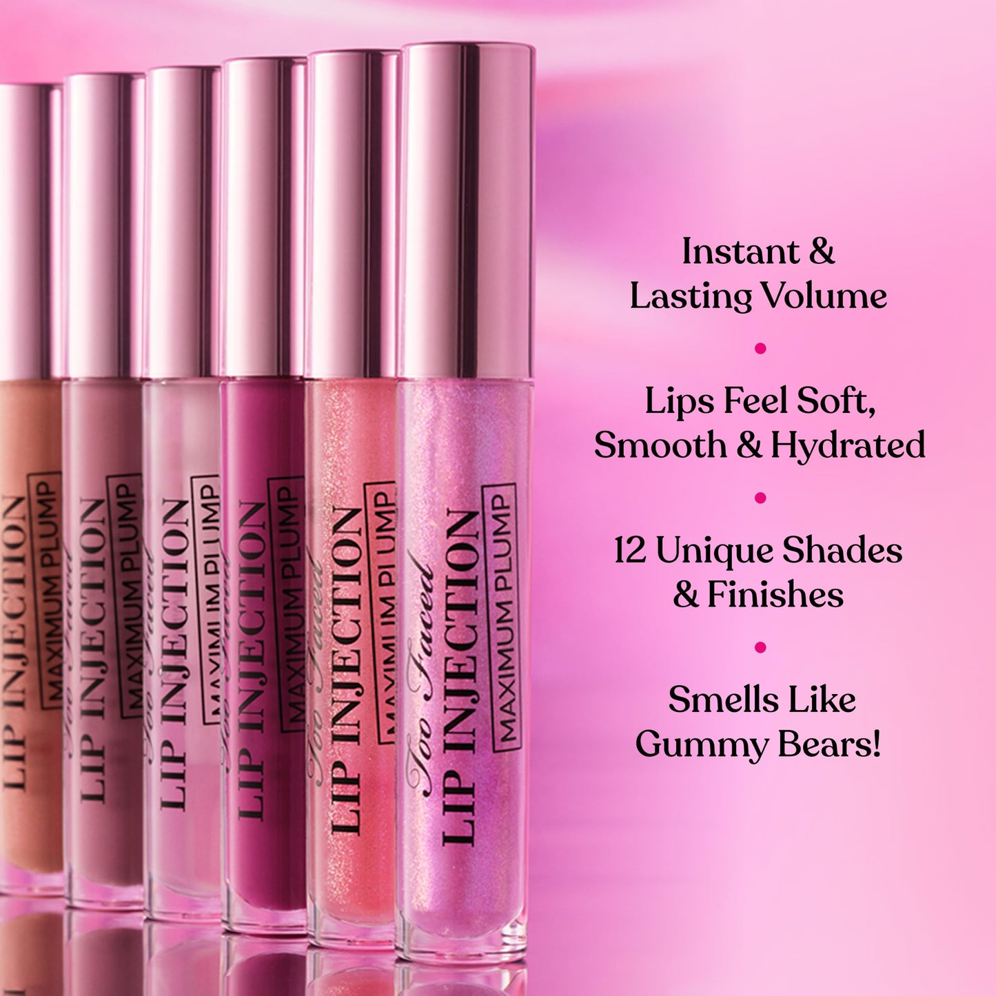 Too Faced Lip Injection Maximum Plump Extra Strength Lip Plumper Gloss | Hydrating, Volumizing, + Plumping, 0.14 Fl Oz, Wink Wink (Neon Pink Sparkle)