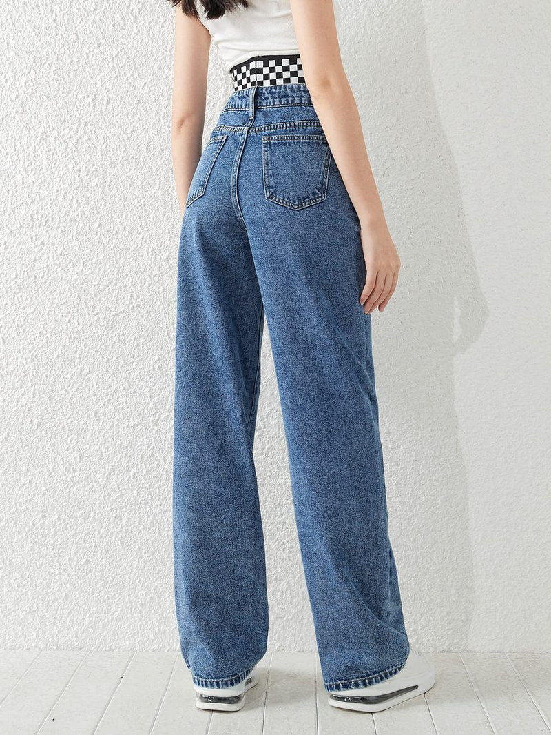 SweatyRocks Girl's Casual High Waist Solid Denim Pants Stretchy Flare Leg Jeans with Pocket Medium Wash 10-11Y