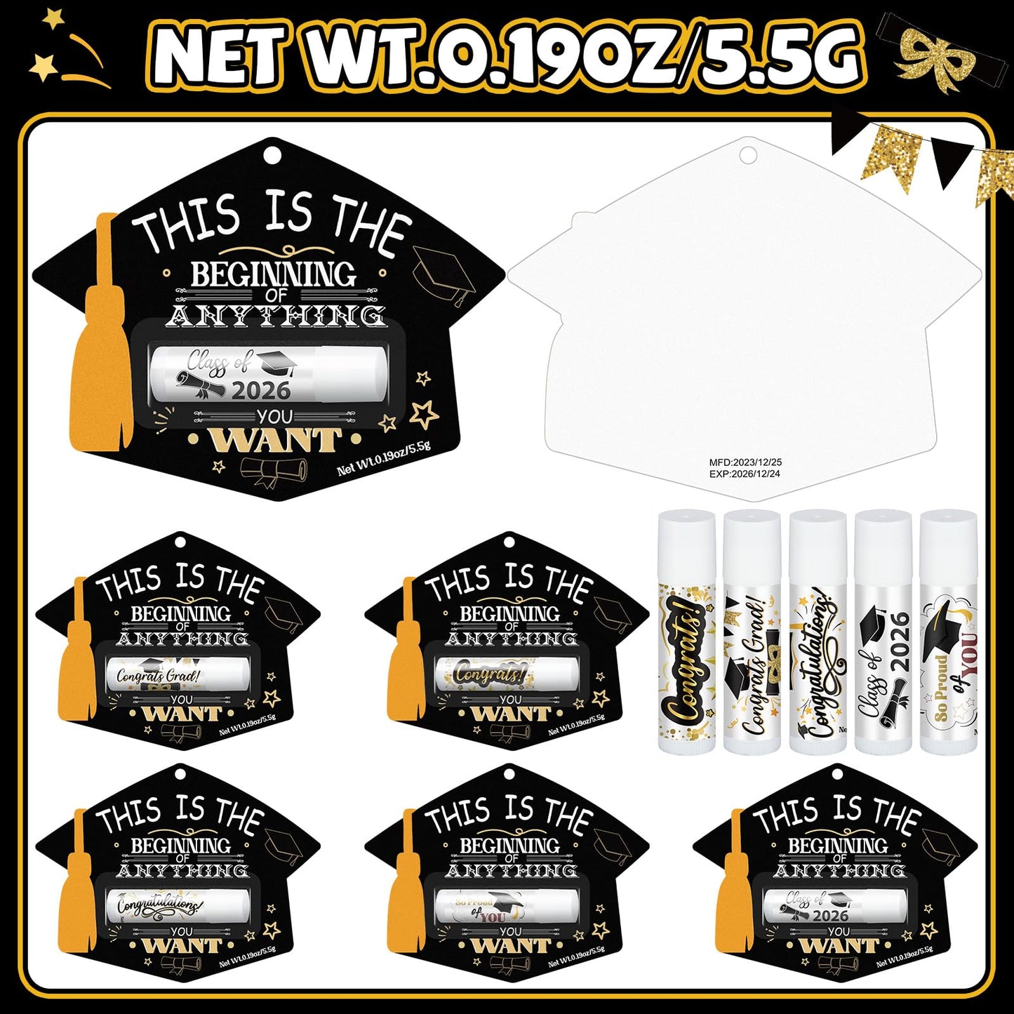30 Pack 2026 Graduation Gift Bulk Graduation Lip Balms Class of 2026 Congrats Grad Party Favors This Is the Beginning of Anything You Want Grad Party Favors for School Classmates Women Men Gifts