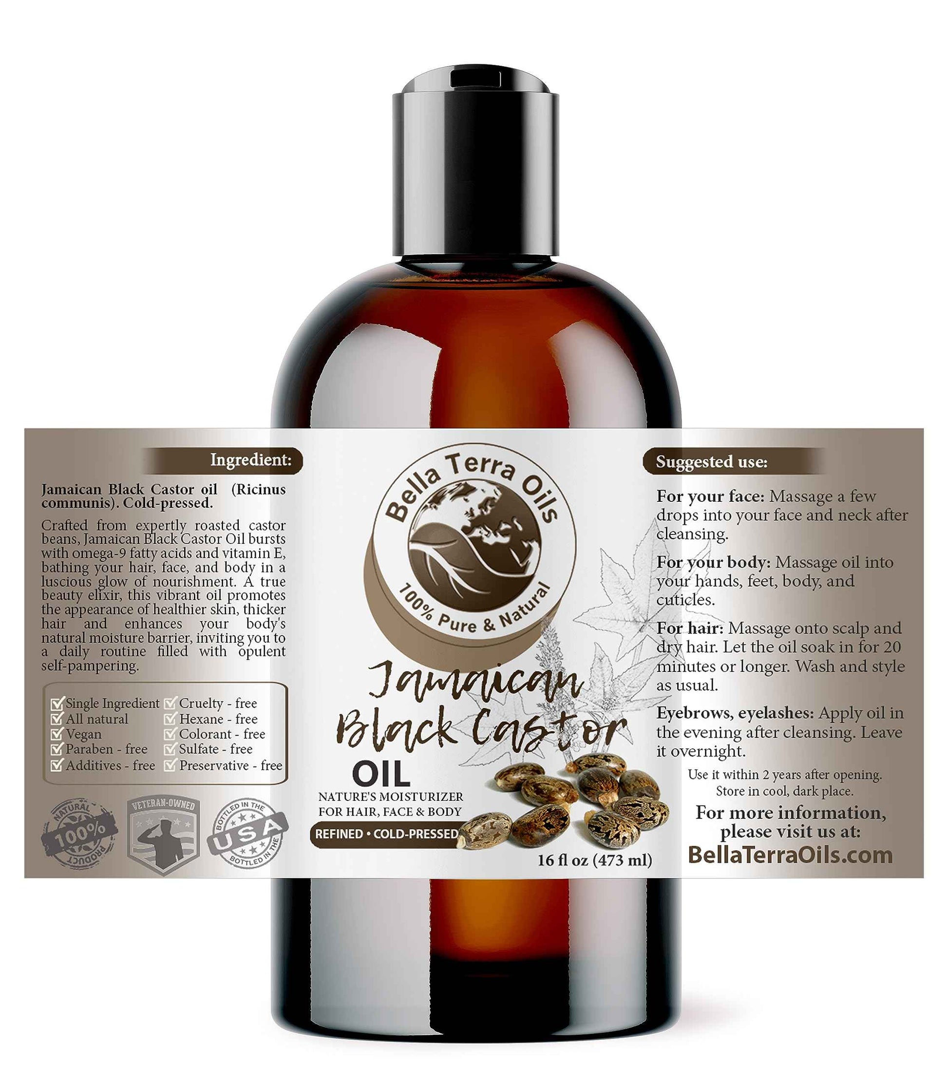 Bella Terra Oils - Black Castor Oil 16oz - A Symphony of Nutrients, Unveiling the Secret of Luxuriant Skin