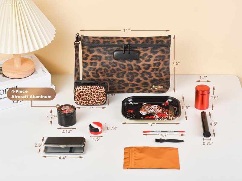MAICHENG Storage Bag with Combination Lock and Accessories Travel Medicine Bag Container Money Cosmetic Organizer Great Gifts for Women Leopard