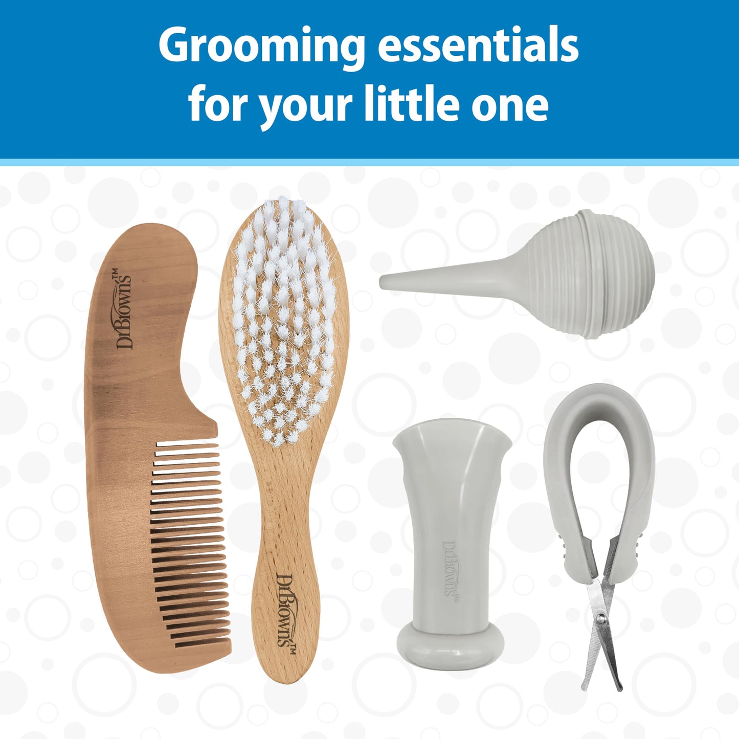 Dr. Brown's Baby Care Essentials Kit, Nail Scissors with Case, Nasal Aspirator, Cradle Cap Brush and Comb, BPA-Free